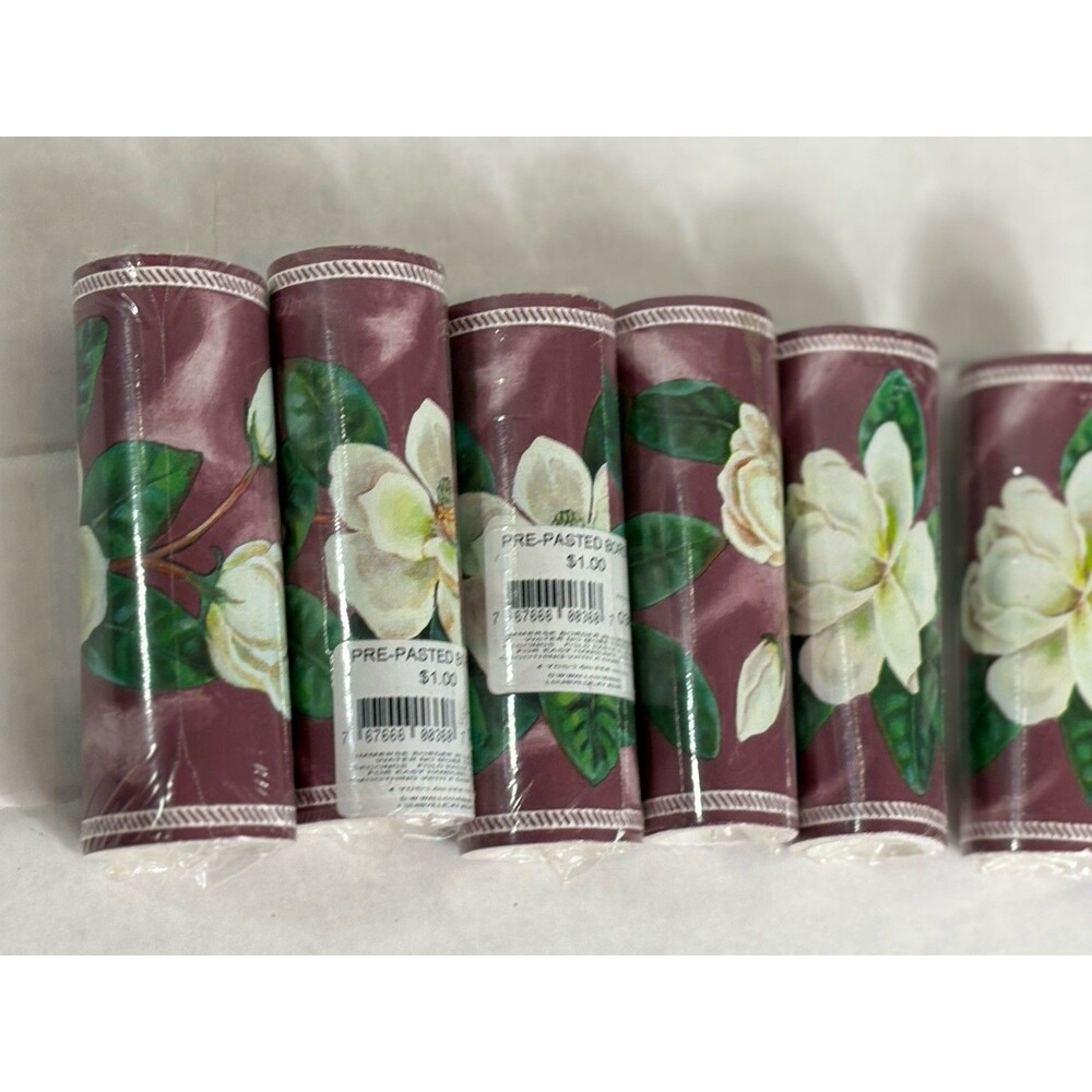 Vintage Magnolia Floral Pre-Pasted Wallpaper Border – Lot of 6 Sealed Rolls - Picture 2 of 3